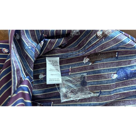 Paisley & Gray Men’s Slim Fit Dress Shirt M Striped Man Print Burgundy Navy NWT - Picture 4 of 14
